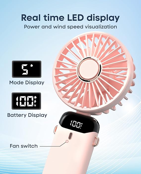 powerful rechargeable Portable Hand Fan PINK