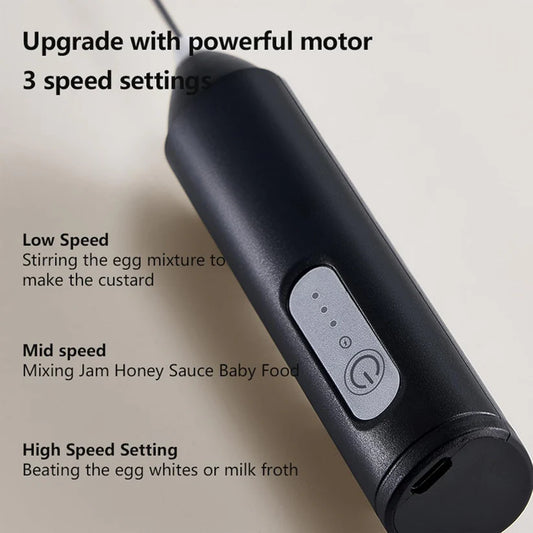 Black Electric Whisk (Milk Frother Rechargeable Handheld)