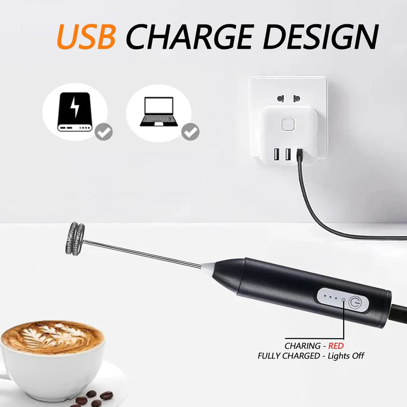 Black Electric Whisk (Milk Frother Rechargeable Handheld)