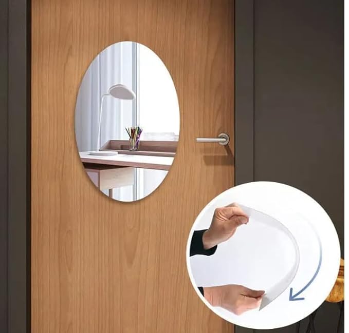 Oval Adhesive Wall Mirror Sticker – 30x20 cm Acrylic, Unbreakable
