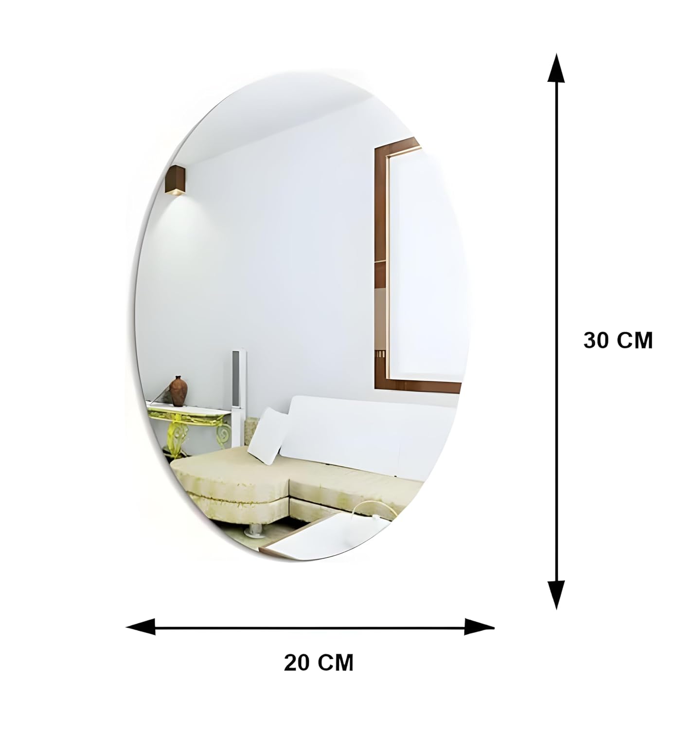 Oval Adhesive Wall Mirror Sticker – 30x20 cm Acrylic, Unbreakable