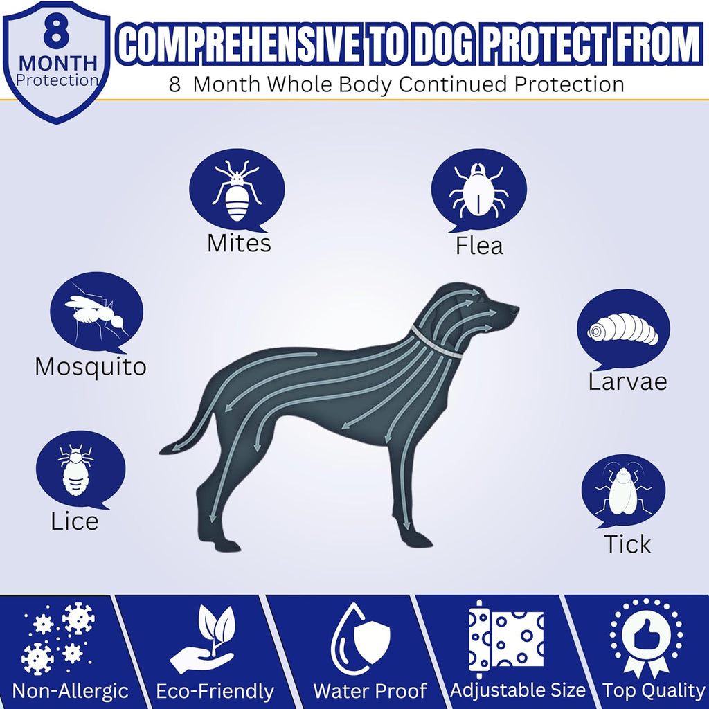 Adjustable Waterproof Flea & Tick Collar for Dogs – 8-Month Protection with Natural, Safe Ingredients | Adjustable, Safe, and Water-Resistant Dog Collar for All Breeds